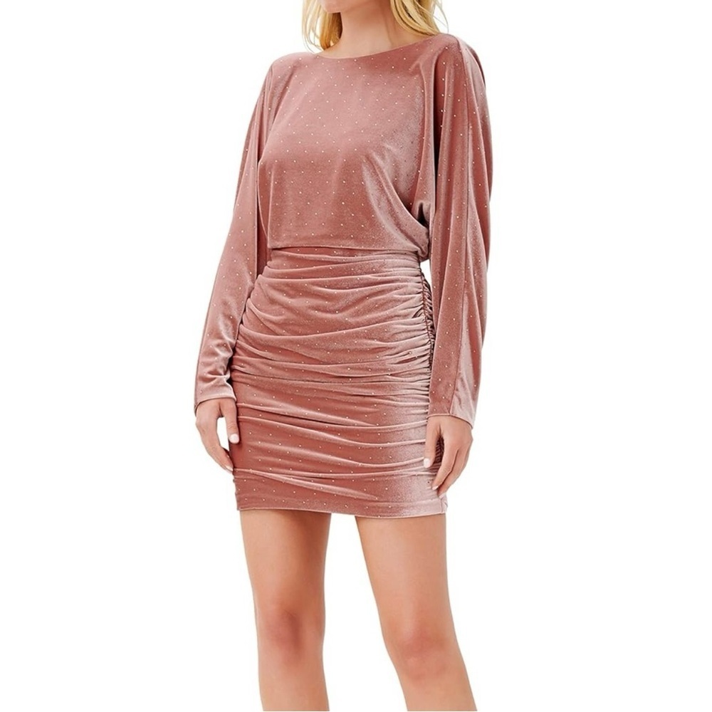 Aidan Mattox Womens Blush Velvet Long Sleeve Dress Party Cocktail Size 2 NWT